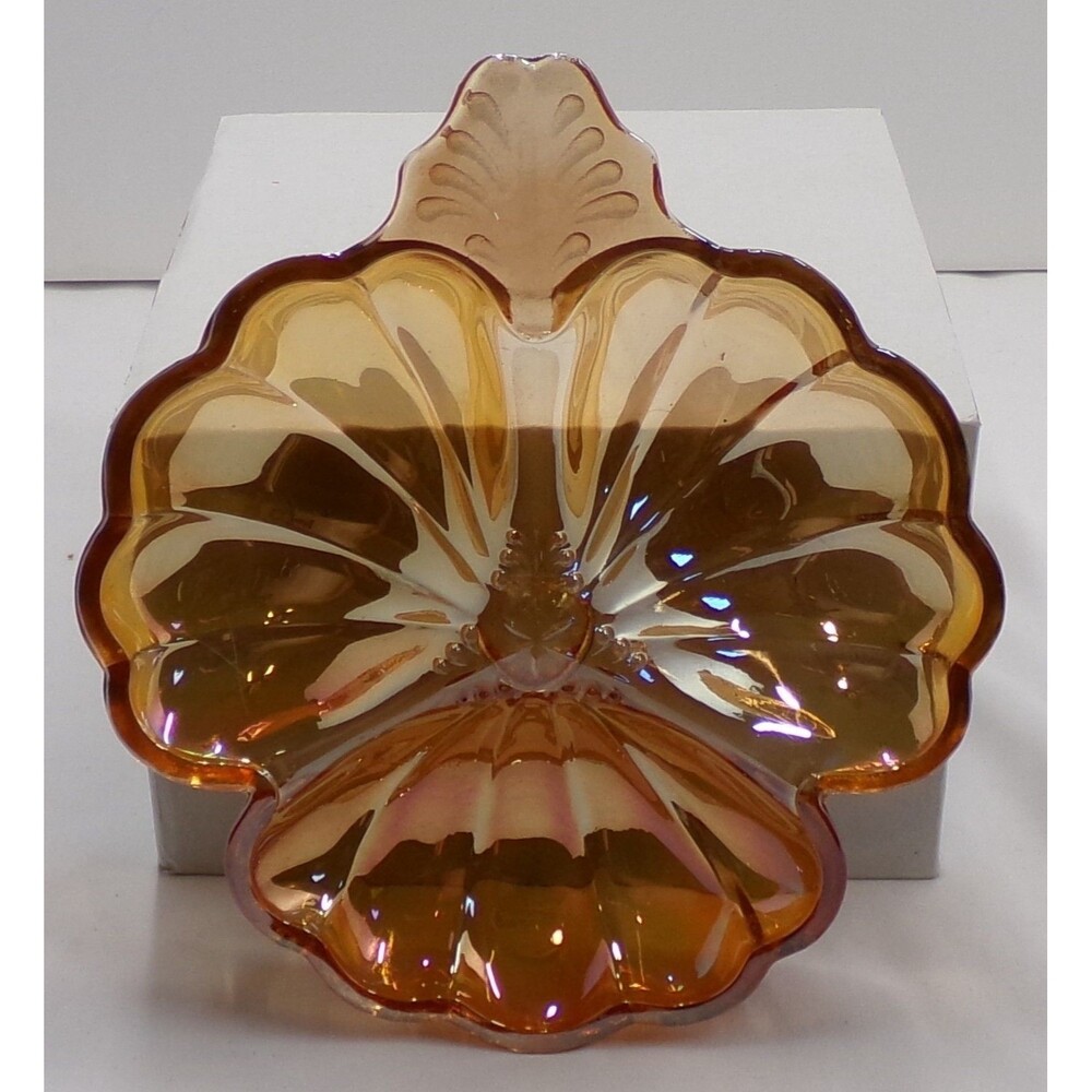 Vintage Marigold Carnival Glass 3-Leaf Clover Nut Trinket Dish